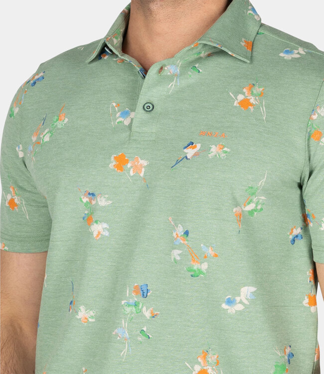 New Zealand Auckland Russell 25BN115 1742 CLASSIC ARMY Polo olijfgroen met speciale bloemenprint