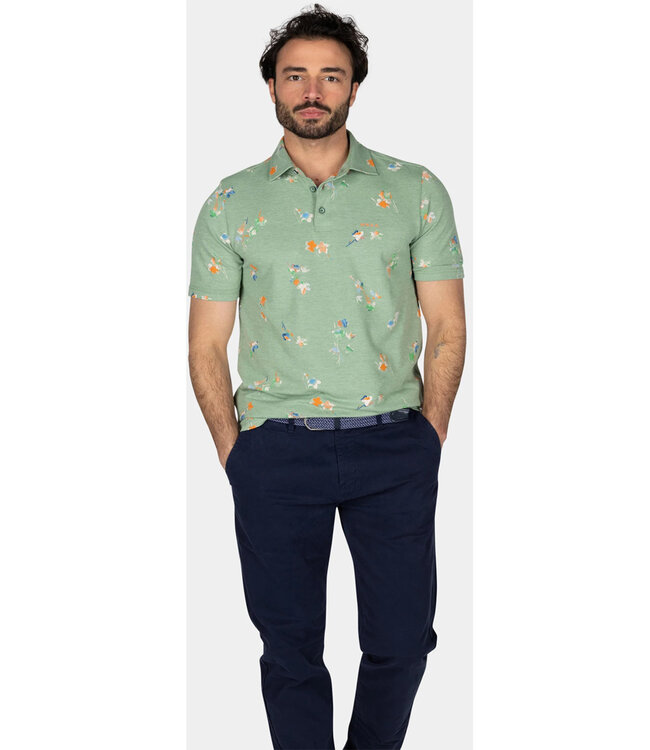 New Zealand Auckland Russell 25BN115 1742 CLASSIC ARMY Polo olijfgroen met speciale bloemenprint