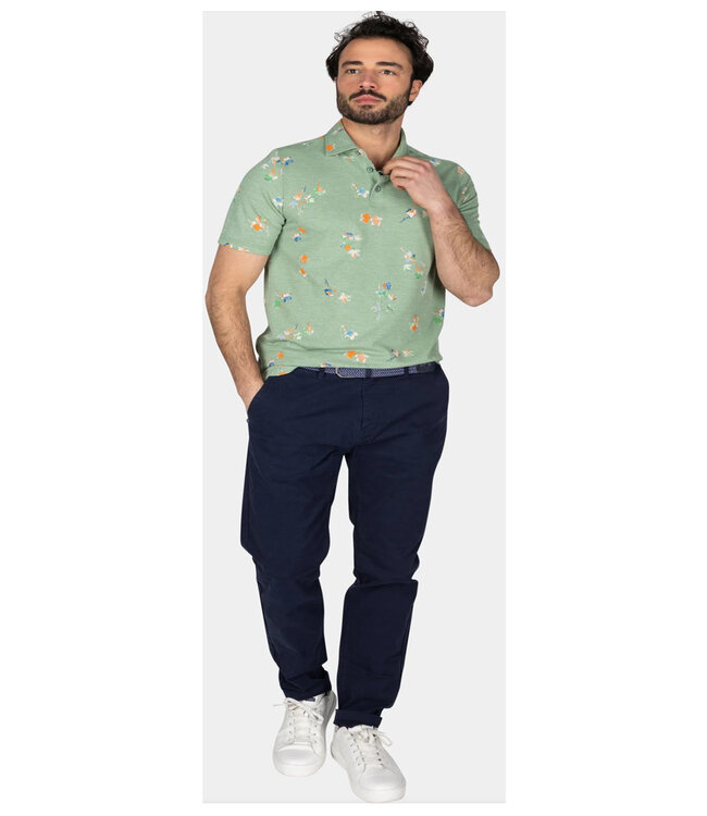 New Zealand Auckland Russell 25BN115 1742 CLASSIC ARMY Polo olijfgroen met speciale bloemenprint