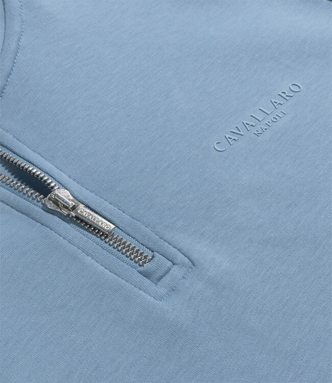 Cavallaro 120252005 Limited Edition Doblo heren sweat zipper met ritsje grey blue half zip sweat
