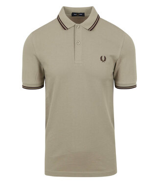 Fred Perry Twin Tipped polo warm grijs met donkerbruin logo