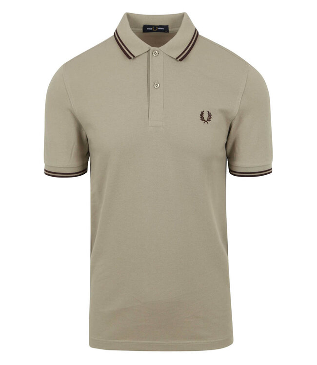 Fred Perry M3600 U84 Twin Tipped polo warm grijs met donkerbruin logo