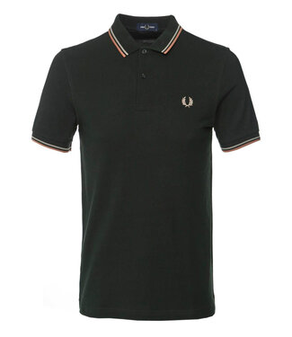 Fred Perry Twin Tipped polo donkergroen met perzik logo