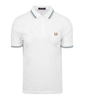 Fred Perry Twin Tipped polo wit met camel bruin logo