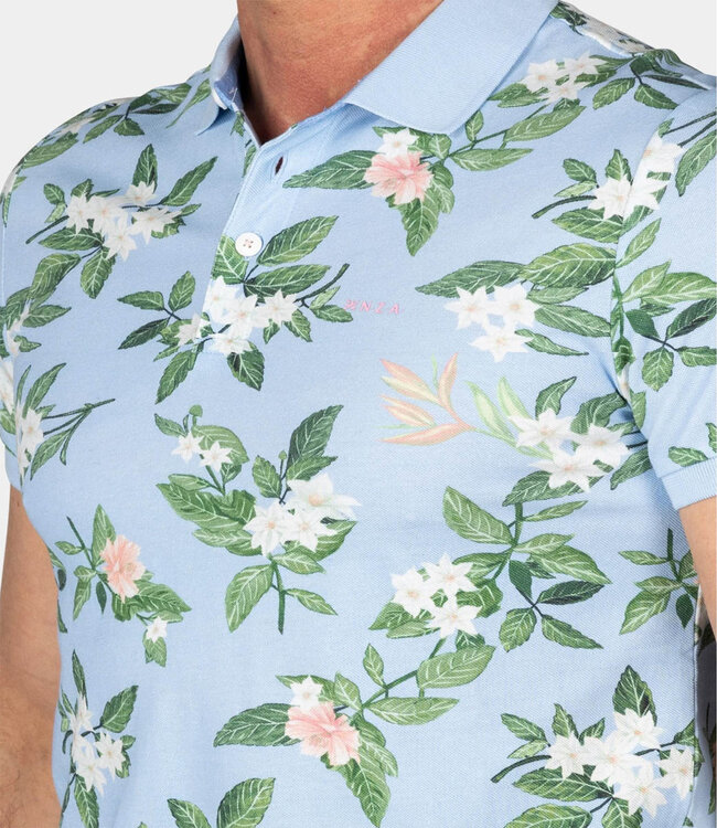 New Zealand Auckland Ismael 25CN114 1675 Pastel Blue Short Sleeve polo lichtblauw met bloemenprint