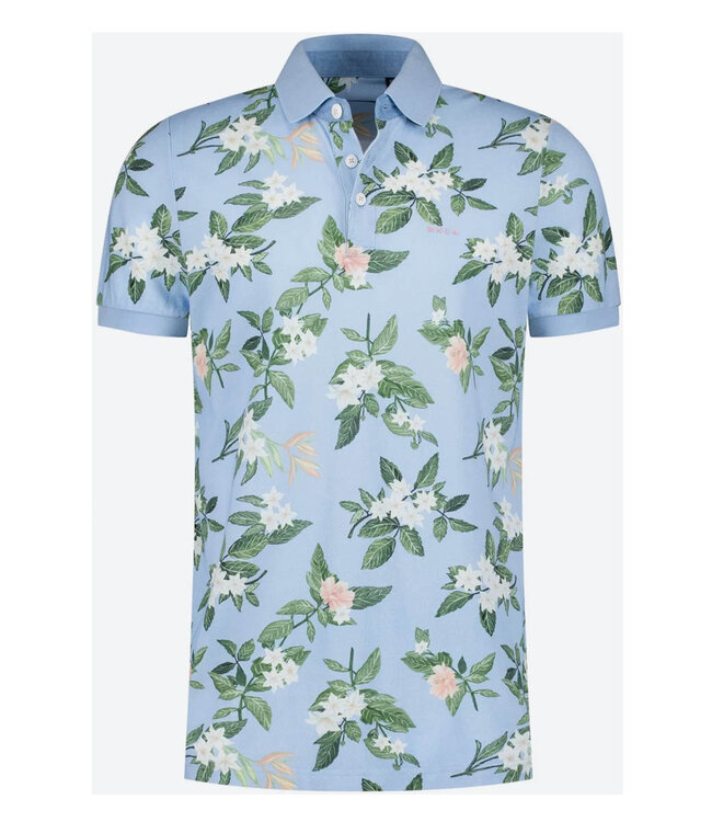 New Zealand Auckland Ismael 25CN114 1675 Pastel Blue Short Sleeve polo lichtblauw met bloemenprint