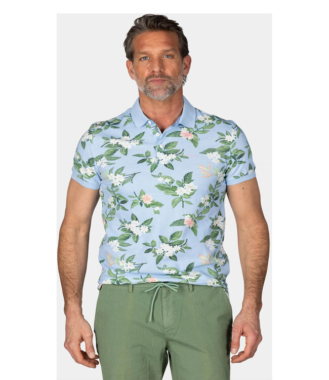 New Zealand Auckland Ismael 25CN114 1675 Pastel Blue Short Sleeve polo lichtblauw met bloemenprint