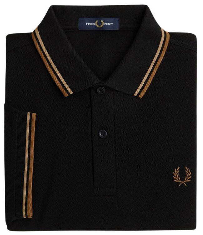 Fred Perry M3600 U97 Twin Tipped polo zwart met bruin logo