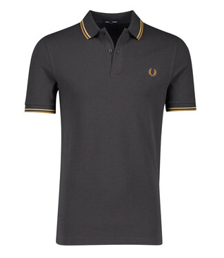 Fred Perry Twin Tipped polo antraciet grijs met bruin logo