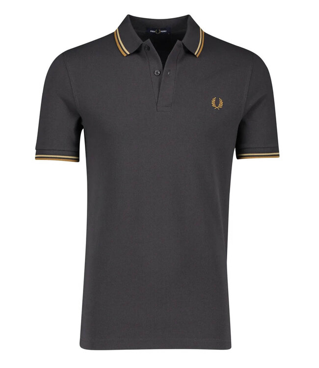 Fred Perry M3600 U93 Twin Tipped polo antraciet grijs met bruin logo