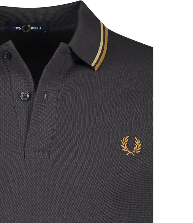 Fred Perry M3600 U93 Twin Tipped polo antraciet grijs met bruin logo