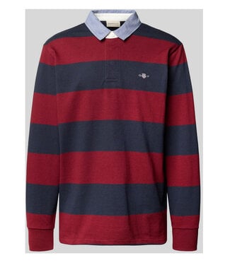 Gant donkerblauw-bordeaux rood streep heren rugby shirt sweater