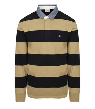Gant donkerblauw-beige streep heren rugby shirt sweater