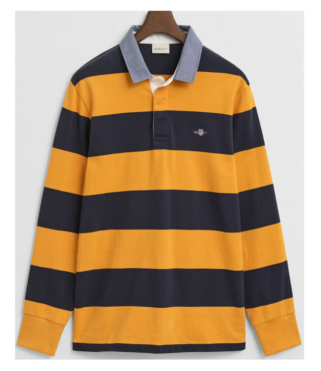 Gant 2004083 751 donkerblauw-okergeel streep heren rugby shirt sweater