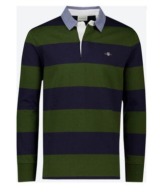 Gant donkerblauw-donkergroen streep heren rugby shirt sweater