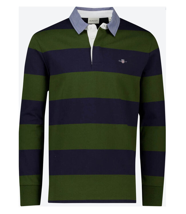 Gant 2004083 360 donkerblauw-donkergroen streep heren rugby shirt sweater