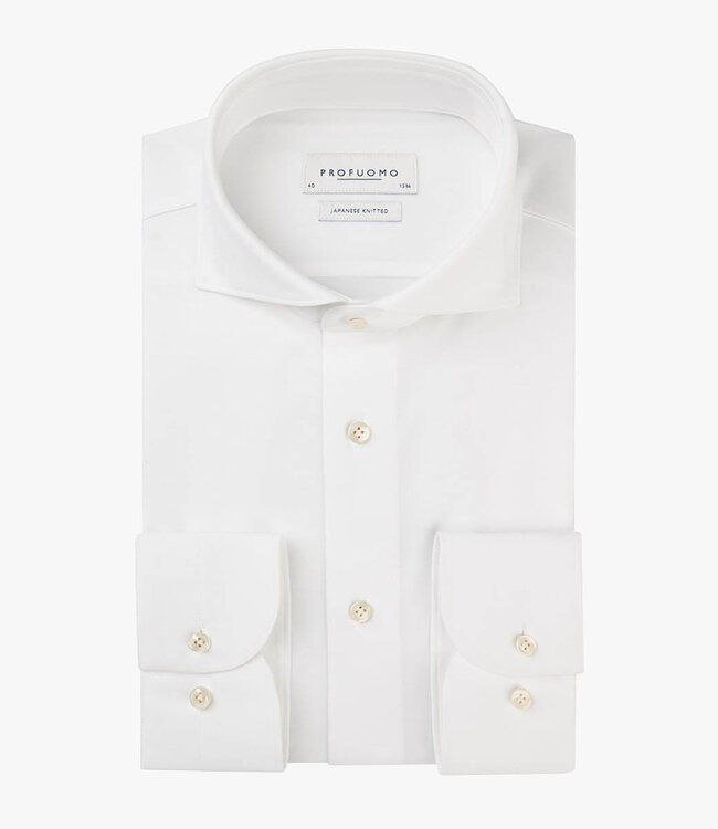 Profuomo PP2HC10006 slim fit overhemd japanese knitted wit white