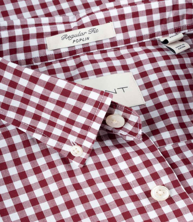 Gant 3000120-604 heren overhemd bordeaux rood wit ruitje lange mouw