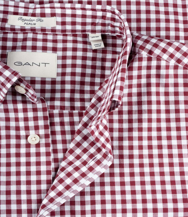 Gant 3000120-604 heren overhemd bordeaux rood wit ruitje lange mouw