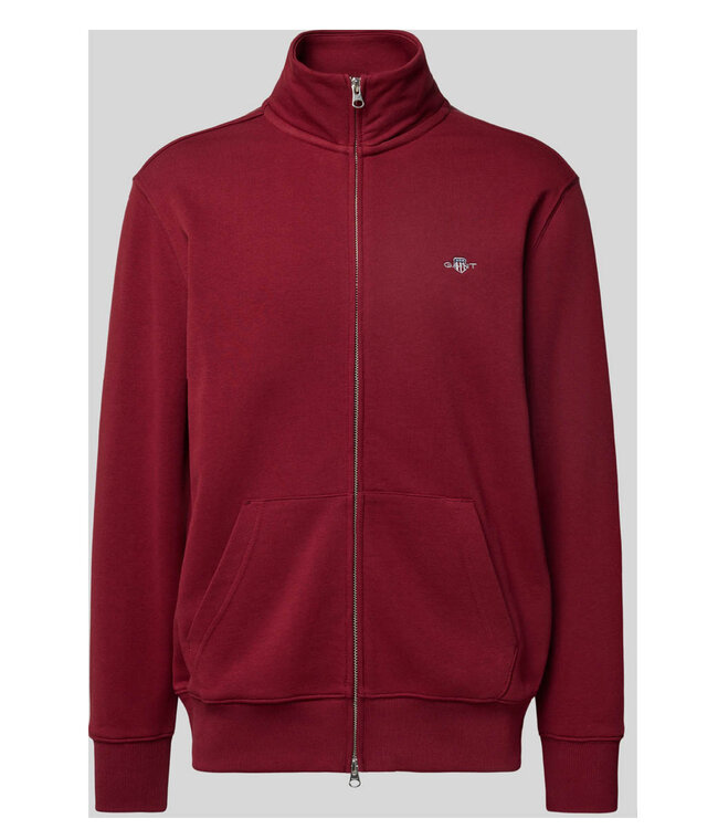 Gant 2008006 604 heren bordeaux rood sweat vest met rits en zakken