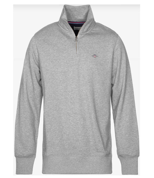 Gant 2008005 93 heren grijs melange sweat zipper met ritsje
