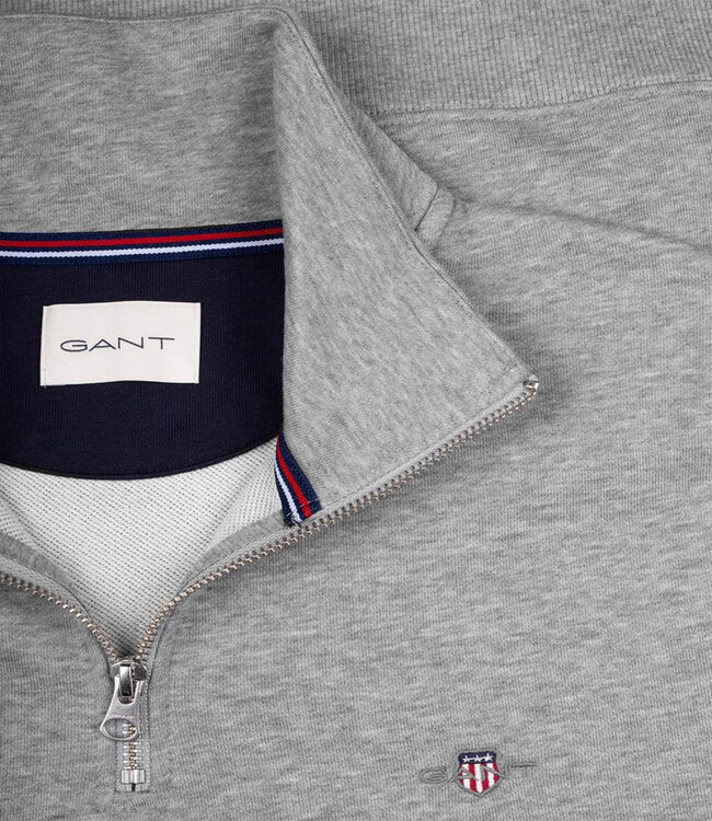 Gant 2008005 93 heren grijs melange sweat zipper met ritsje
