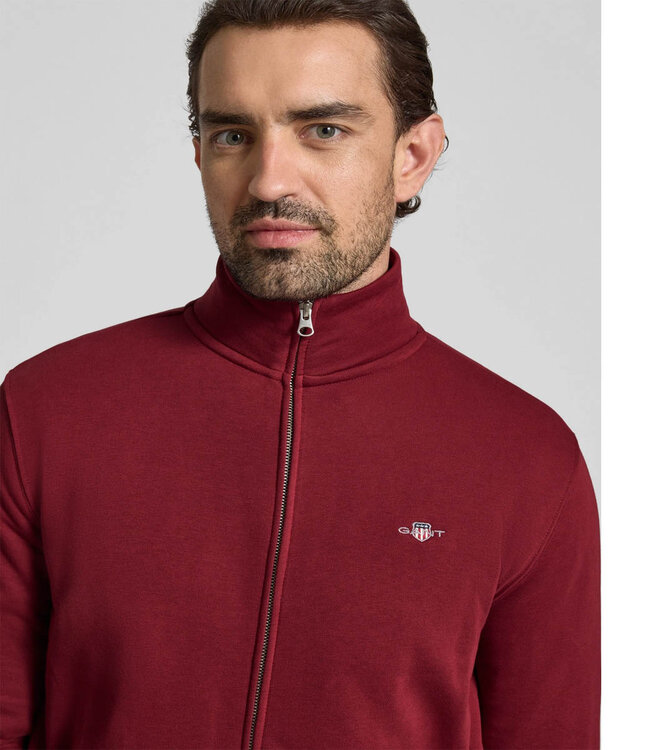 Gant 2008006 604 heren bordeaux rood sweat vest met rits en zakken