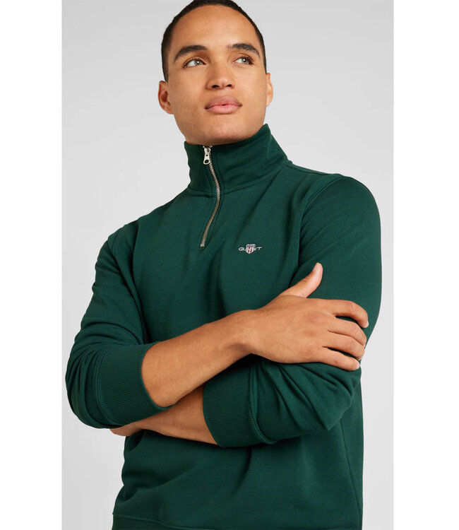 Gant 2008005 374 heren donkergroen sweat zipper met ritsje