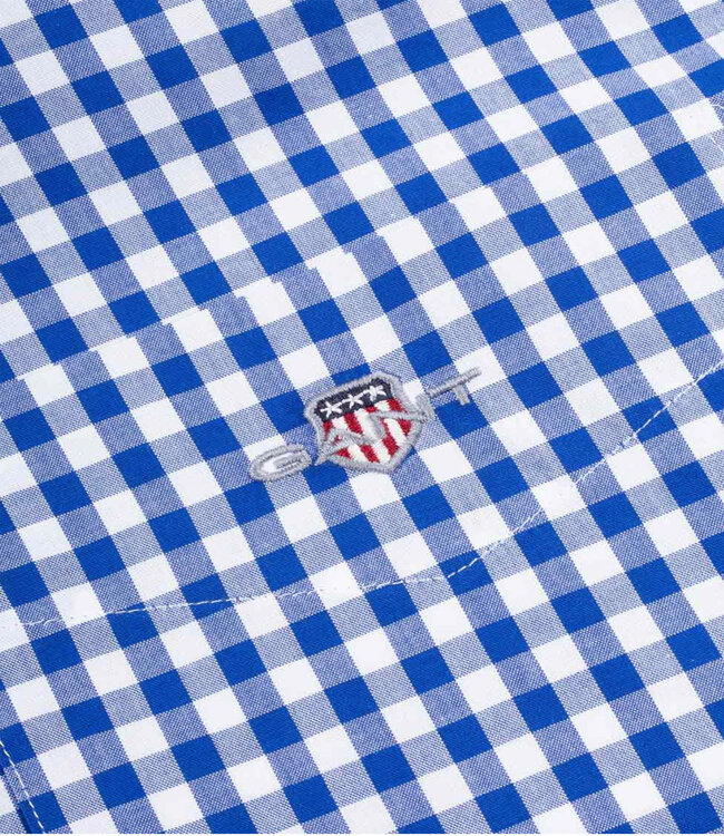 Gant 2022 3046700 436 Gant heren overhemd donkerblauw wit ruitje lange mouw