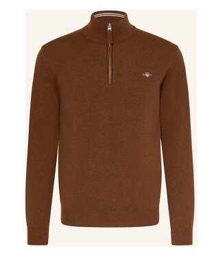 Gant heren donkerbruin zipper trui ritsje superfine lamswol