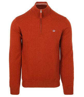 Gant heren brique zipper trui ritsje superfine lamswol