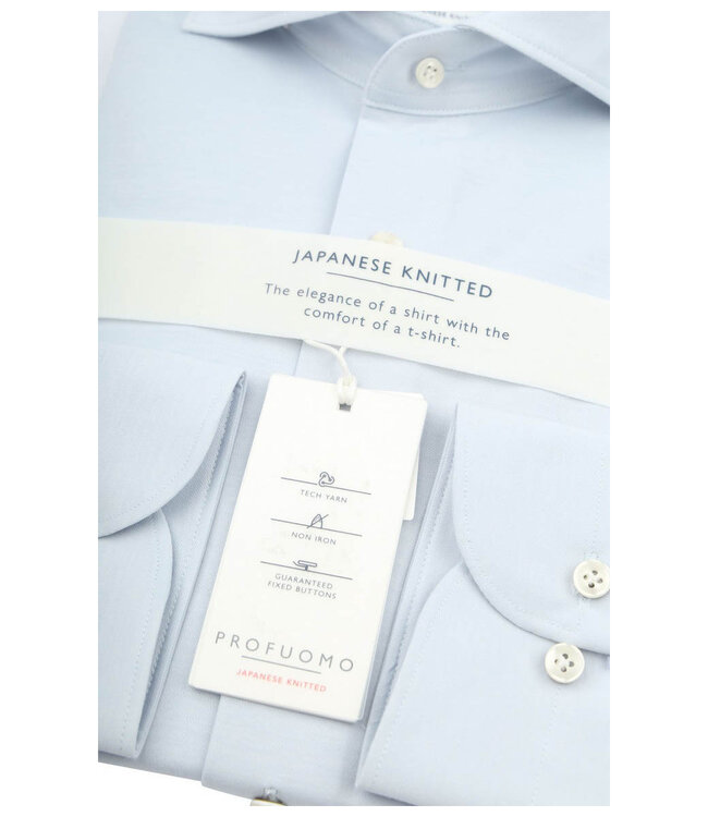 Profuomo PPWH10002D slim fit overhemd japanese knitted lichtblauw 1knoops cut away