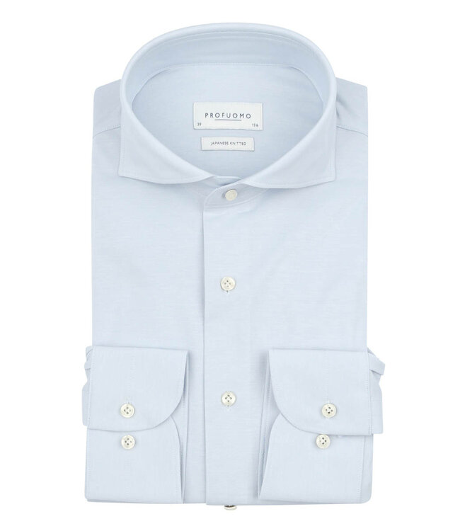 Profuomo PPWH10002D slim fit overhemd japanese knitted lichtblauw 1knoops cut away