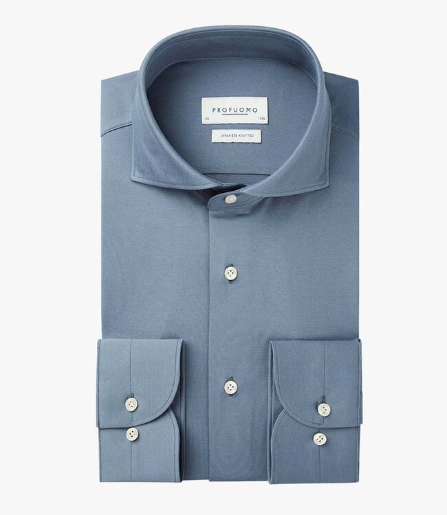 Profuomo PPUH30050A slim fit overhemd japanese knitted blauw 1knoops cut away