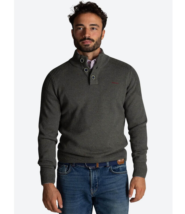 New Zealand Auckland heren zipper army grey melange olijfgroen met knopen