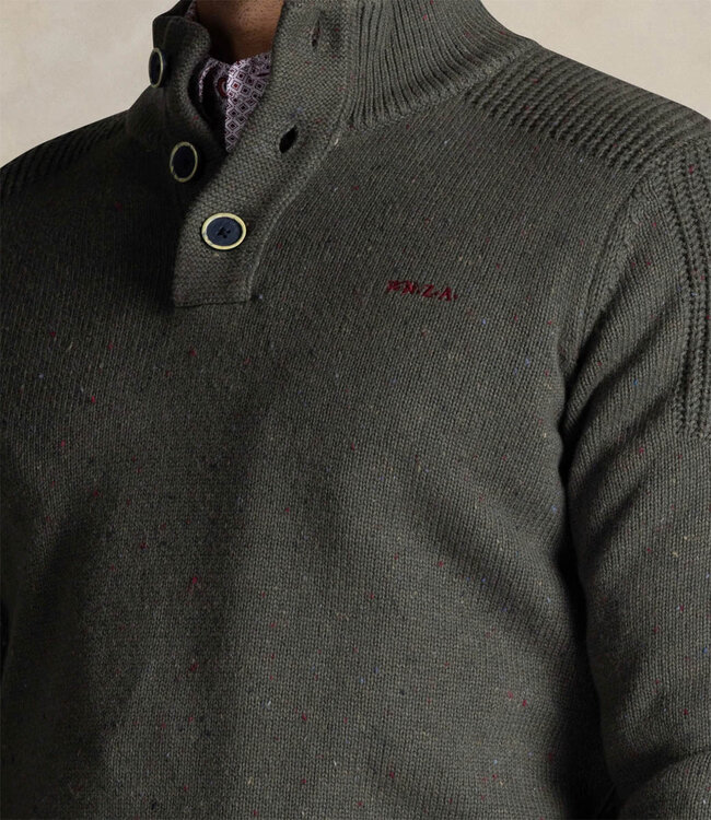 New Zealand Auckland heren zipper army grey melange olijfgroen met knopen