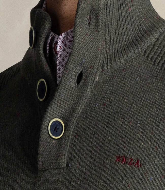 New Zealand Auckland heren zipper army grey melange olijfgroen met knopen