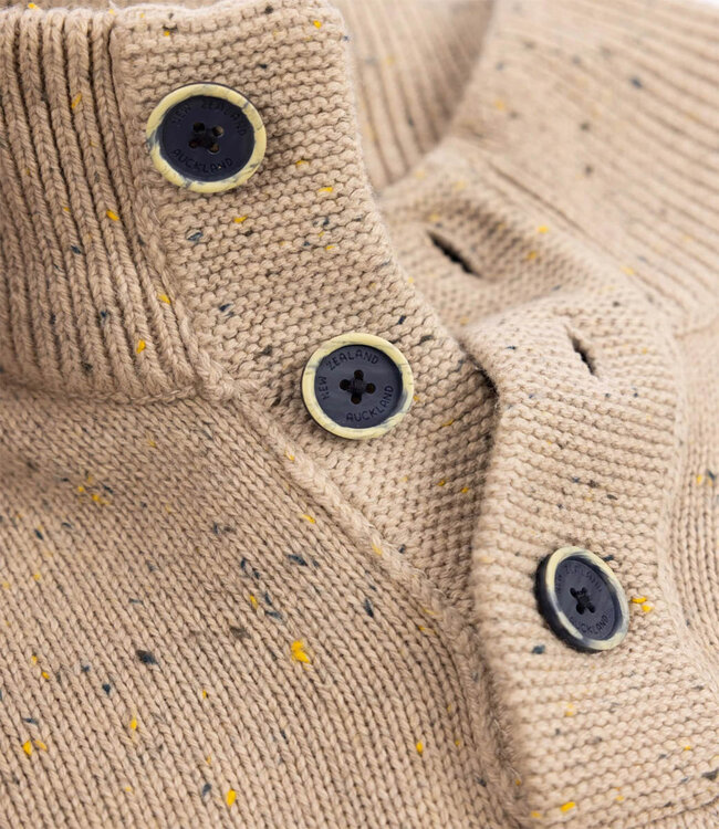 New Zealand Auckland heren zipper warm beige melange beige zand met knopen