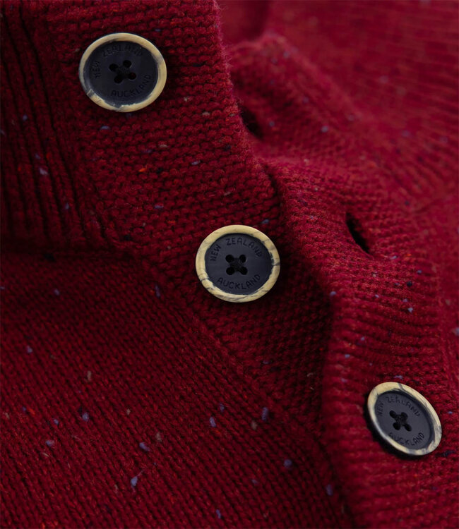 New Zealand Auckland heren zipper cherry red melange bordeaux rood met knopen