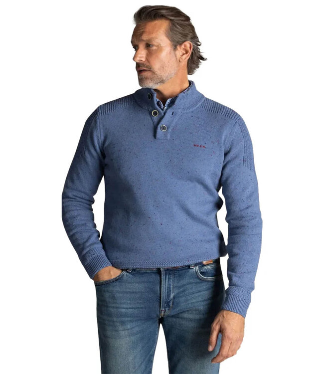 New Zealand Auckland heren zipper soft blue blauw melange met knopen