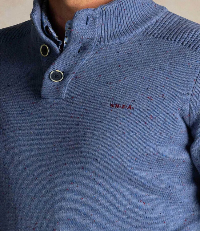 New Zealand Auckland heren zipper soft blue blauw melange met knopen