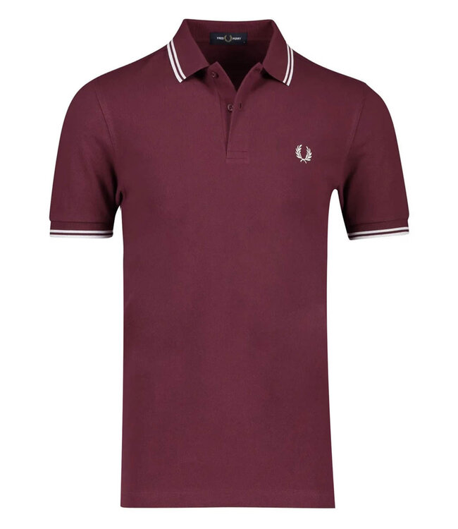 Fred Perry M3600 597 Twin Tipped polo bordeaux rood met wit logo