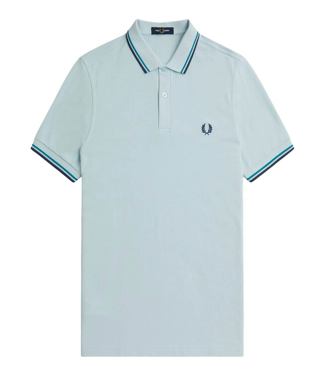 Fred Perry M3600 U92 Twin Tipped polo lichtblauw met donker kobaltblauw logo