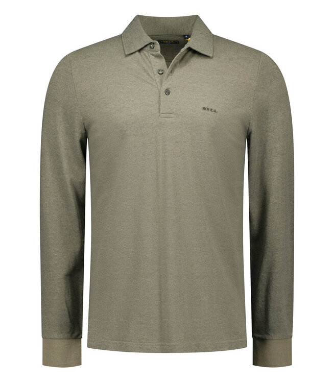 New Zealand Auckland 25HN203 1763 bottle green olijfgroen melange polo lange mouw katoen