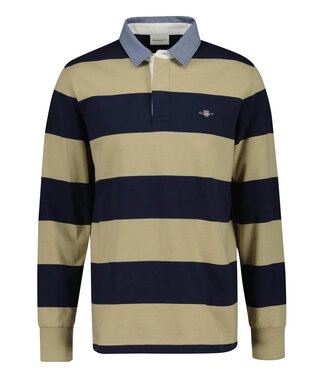 Gant donkerblauw-beige streep heren rugby shirt sweater