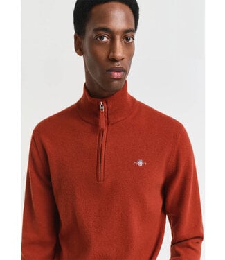 Gant heren brique zipper trui ritsje superfine lamswol