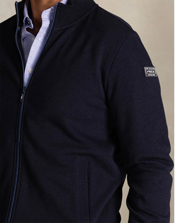 New Zealand Auckland 25KN313 2638 sweat vest donkerblauw melange met rits en zakken