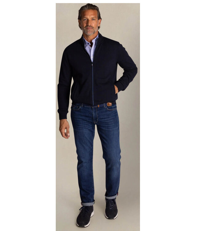 New Zealand Auckland 25KN313 2638 sweat vest donkerblauw melange met rits en zakken