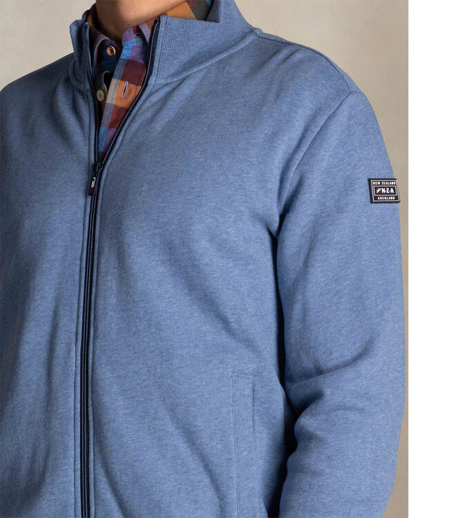 New Zealand Auckland sweat vest blauw melange met rits en zakken