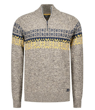 New Zealand Auckland heren zipper beige met donkerblauw blauw winter motief